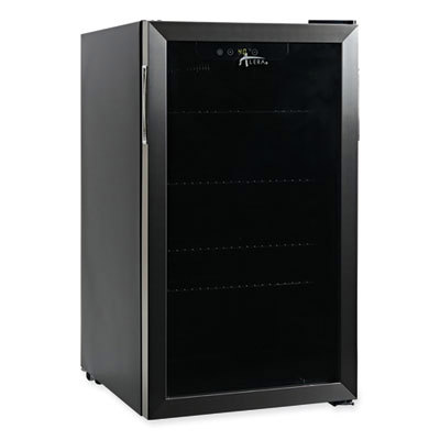Refrigerators; Refrigerator Style: Beverage Cooler ; Color: Black ; Refrigerator Capacity: 3.4 ; Width (Inch): 19 ; Door Style: Glass, Slide ; Depth (Inch): 17.1in